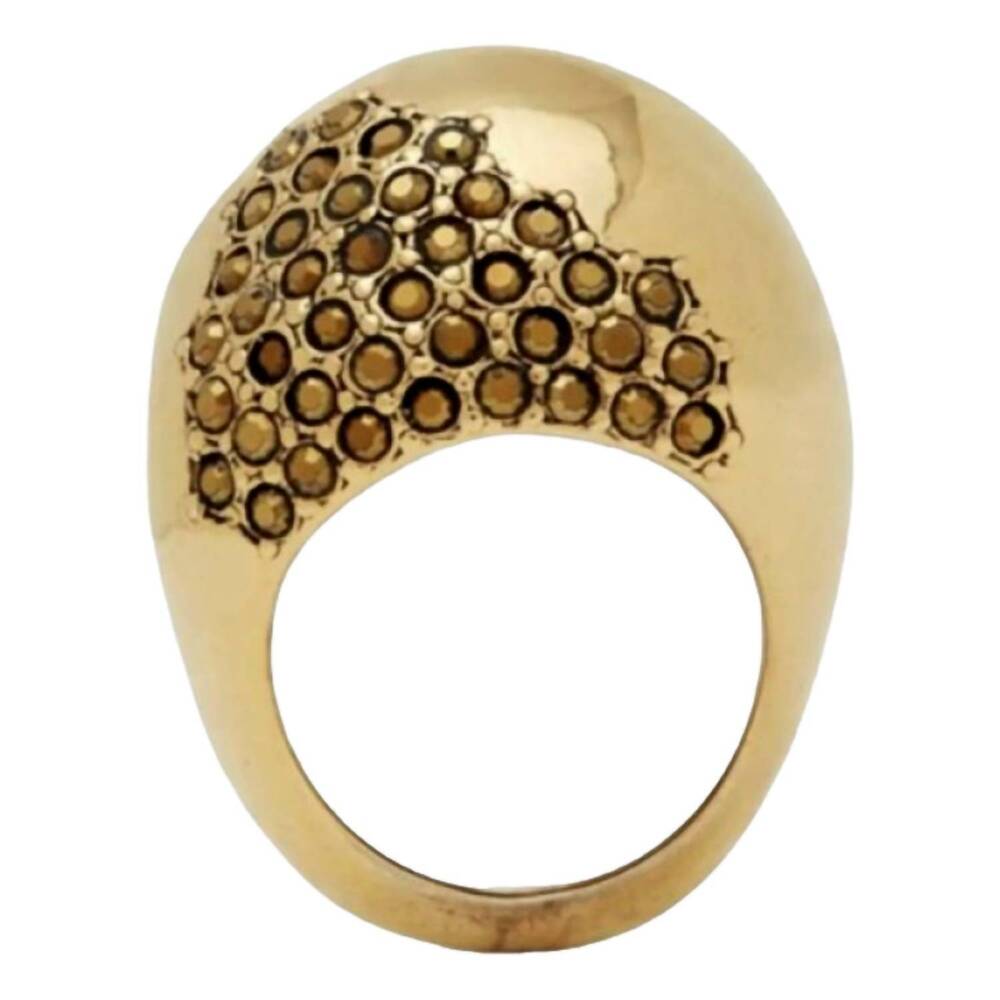 NEW SAINT LAURENT women's edge egg rhinestone cluster ring in gold